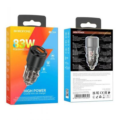 Авто Зарядное Устройство Borofone BZ20A Smart 83W dual port PD65W+QC3.0 Черный