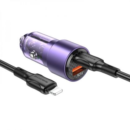Авто Зарядное Устройство Borofone BZ20A Smart 83W dual port PD65W+QC3.0 Type-C to Lightning Фиолетовый