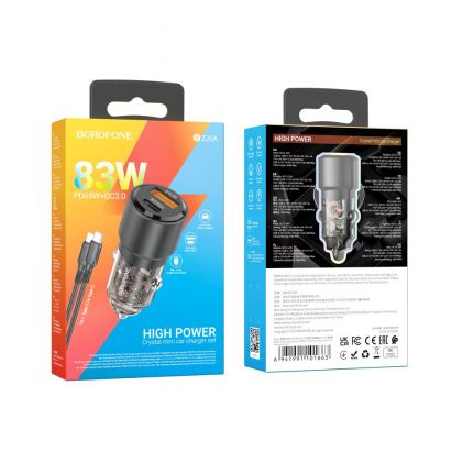 Авто Зарядное Устройство Borofone BZ20A Smart 83W dual port PD65W+QC3.0 Type-C to Type-C Черный