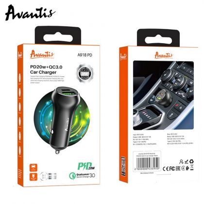 Автомобильное ЗУ Avantis A918PD 38W (PD20W + QC3.0) Black