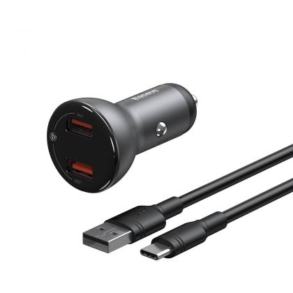 Автомобильное ЗУ Baseus Digital Display SCP 45W 2USB (with Cable Type-C 5A) TZCCBX-B0G Gray