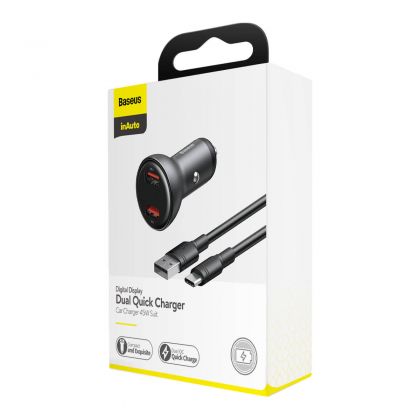 Автомобильное ЗУ Baseus Digital Display SCP 45W 2USB (with Cable Type-C 5A) TZCCBX-B0G Gray