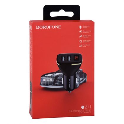 Автомобильное ЗУ Borofone BZ11 Digital Display 2USB 2.1A Black
