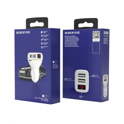 Автомобильное ЗУ Borofone BZ11 Digital Display 2USB 2.1A White