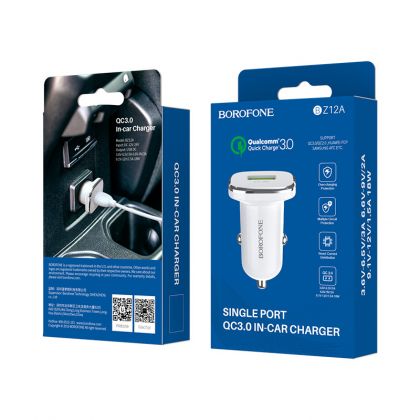 Автомобильное ЗУ Borofone BZ12A QC 18W 3A White