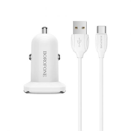 Автомобильное ЗУ Borofone BZ12 2.4A 2 USB + Кабель USB to Type-C White