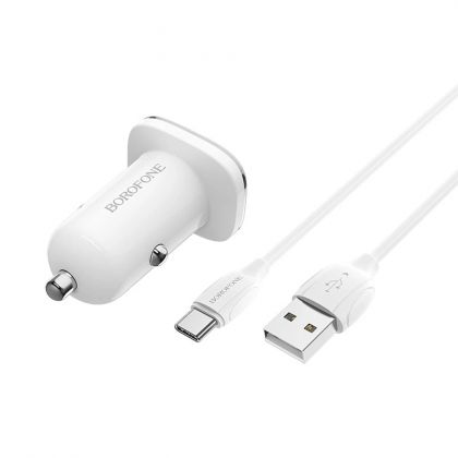 Автомобильное ЗУ Borofone BZ12 2.4A 2 USB + Кабель USB to Type-C White