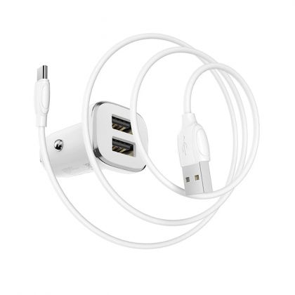 Автомобильное ЗУ Borofone BZ12 2.4A 2 USB + Кабель USB to Type-C White
