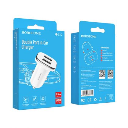 Автомобильное ЗУ Borofone BZ12 2.4A 2 USB + Кабель USB to Lightning  White