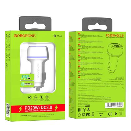 Автомобильное ЗУ Borofone BZ14A PD20W+QC3.0 3A White