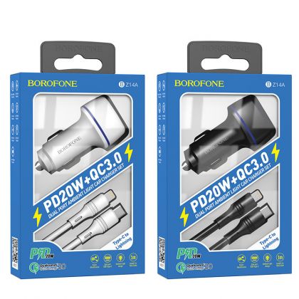 Автомобильное ЗУ Borofone BZ14A PD20W+QC3.0 Type-C to Lightning 3A White