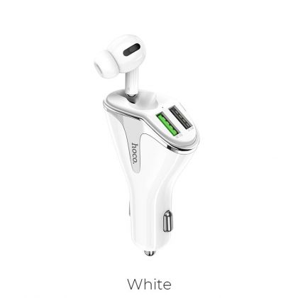 Автомобильное ЗУ Hoco E47 Pro Traveller wireless headset QC3.0 (2USB/ 3.1A) с гарнитурой White