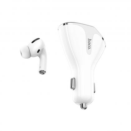 Автомобильное ЗУ Hoco E47 Pro Traveller wireless headset QC3.0 (2USB/ 3.1A) с гарнитурой White
