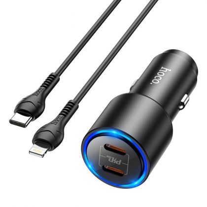 Автомобильное ЗУ Hoco NZ3 Clear way 40W dual port PD car QC charger set(Type-C to Lightning) Black