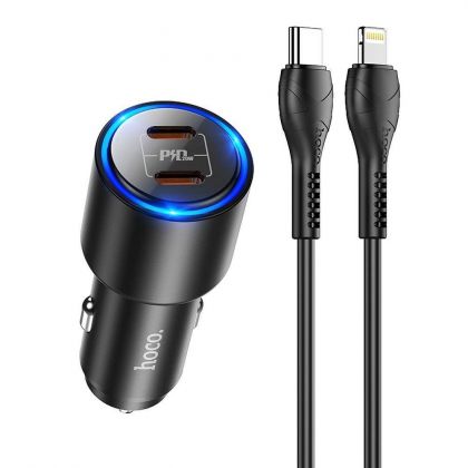 Автомобильное ЗУ Hoco NZ3 Clear way 40W dual port PD car QC charger set(Type-C to Lightning) Black