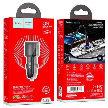 Автомобильное ЗУ Hoco NZ3 Dual Port PD QC3.0 40W Black