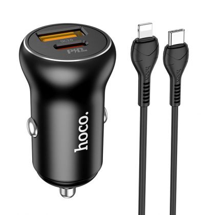 Автомобильное ЗУ Hoco NZ5 Smooth road PD30W+QC3.0 car charger set(Type-C to Lightning) Black