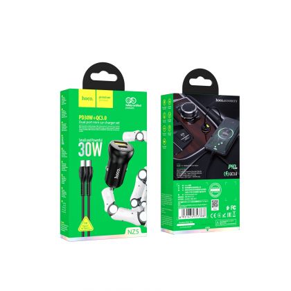 Автомобильное ЗУ Hoco NZ5 Smooth road PD 30W+QC3.0 Type-C to Type-C Black