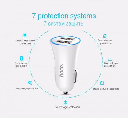 Автомобильное ЗУ Hoco UC204 (2USB/ 2.4A) White