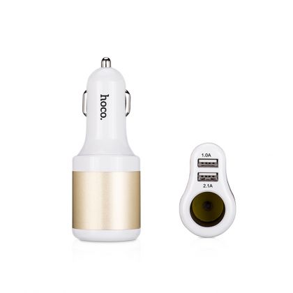 Автомобильное ЗУ Hoco UC206 (2USB/ 3.1A) с гнездом прикуривателя White