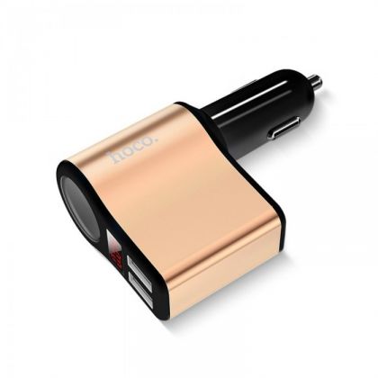 Автомобильное ЗУ Hoco Z10 4в1 (2USB/ 2.4A) с гнездом прикуривателя и дисплеем Black