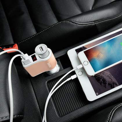 Автомобильное ЗУ Hoco Z10 4в1 (2USB/ 2.4A) с гнездом прикуривателя и дисплеем Black