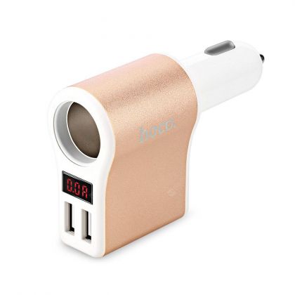 Автомобильное ЗУ Hoco Z10 4в1 (2USB/ 2.4A) с гнездом прикуривателя и дисплеем White