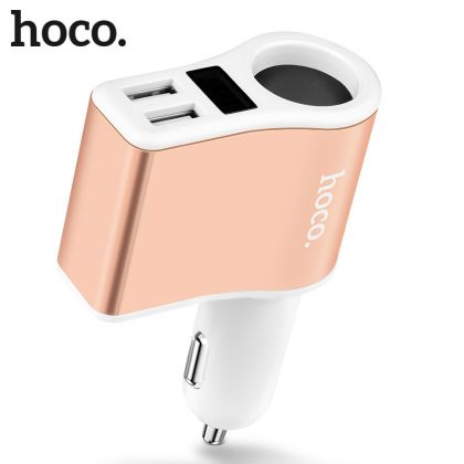 Автомобильное ЗУ Hoco Z10 4в1 (2USB/ 2.4A) с гнездом прикуривателя и дисплеем White