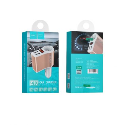Автомобильное ЗУ Hoco Z10 4в1 (2USB/ 2.4A) с гнездом прикуривателя и дисплеем White