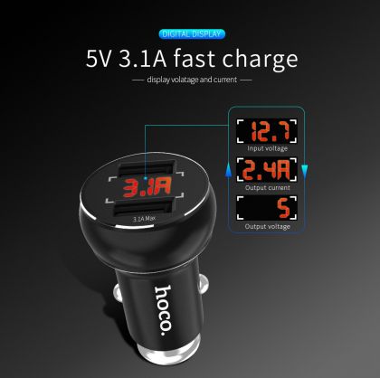 Автомобильное ЗУ Hoco Z22 LED 2 USB Black