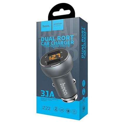Автомобильное ЗУ Hoco Z22 LED 2 USB Black