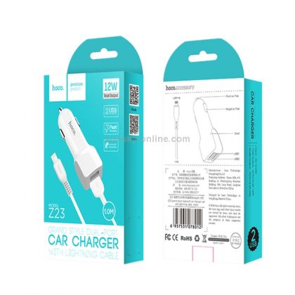 Автомобильное ЗУ Hoco Z23 2USB Lightning White