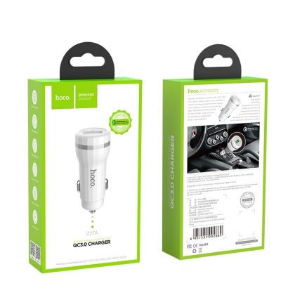 Автомобильное ЗУ Hoco Z27A Staunch Single QC3.0 18W White
