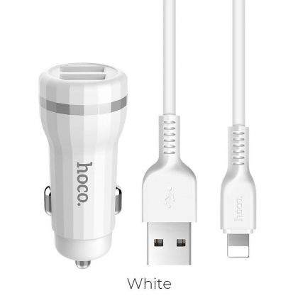 Автомобильное ЗУ Hoco Z27 (2USB/ 2.4A) + Lightning White