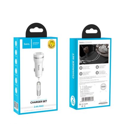Автомобильное ЗУ Hoco Z27 (2USB/ 2.4A) + Lightning White