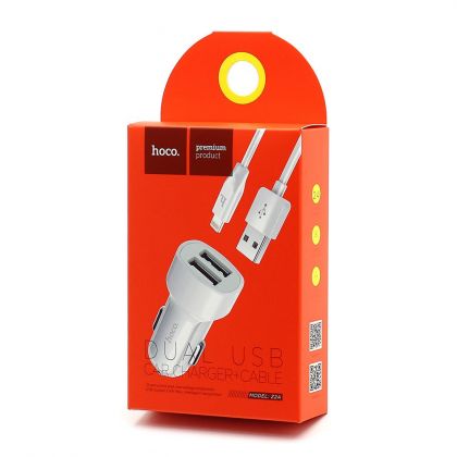 Автомобильное ЗУ Hoco Z2A (2USB/ 2.4A) + Cable iPhone White
