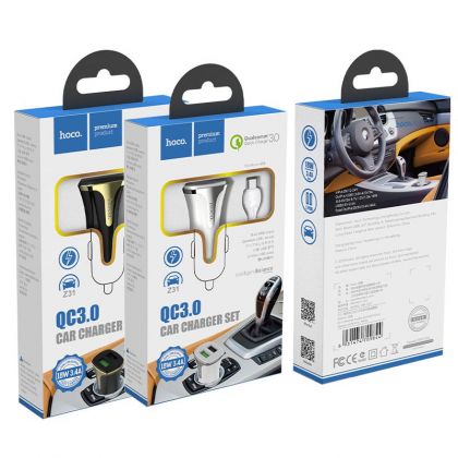 Автомобильное ЗУ Hoco Z31 QC3.0 (2USB/ 3.4A) + Cable Micro USB White