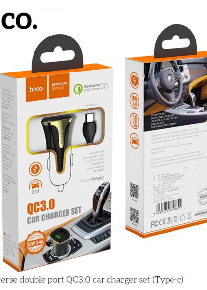 Автомобильное ЗУ Hoco Z31 QC3.0 Type-C 18w 3.4A Black