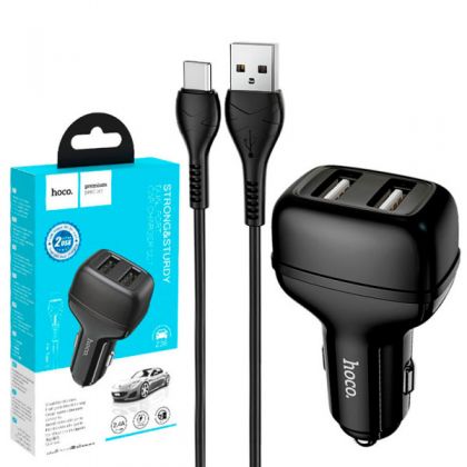 Автомобильное ЗУ Hoco Z36 (2USB/ 2.4A) + Cable Type-C Black