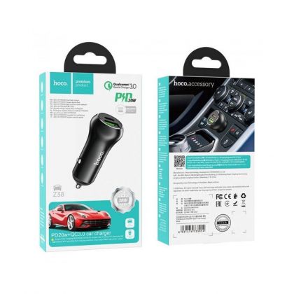 Автомобильное ЗУ Hoco Z38 PD 1USB 20W + 1Type-C QC3.0 black