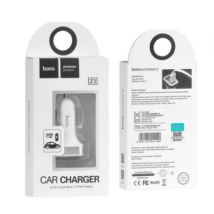 Автомобильное ЗУ Hoco Z3 (2USB/ 3.1A) с дисплеем White