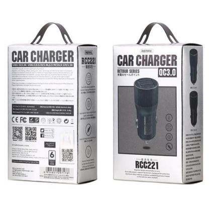 Автомобильное ЗУ Remax RCC-221 Retour 3.0A 2USB Quick Charge black
