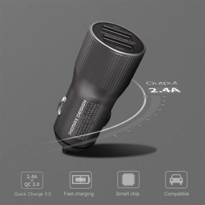 Автомобильное ЗУ Remax RCC-221 Retour 3.0A 2USB Quick Charge dark grey