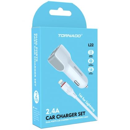 Автомобильное ЗУ Tornado L22 2USB Lightning White