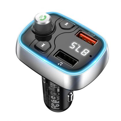 Автомобильное зарядное устройство Borofone BC32 2 USB QC c FM-модулятором серебристо-черное