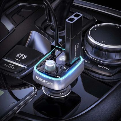Автомобильное зарядное устройство Borofone BC32 2 USB QC c FM-модулятором серебристо-черное