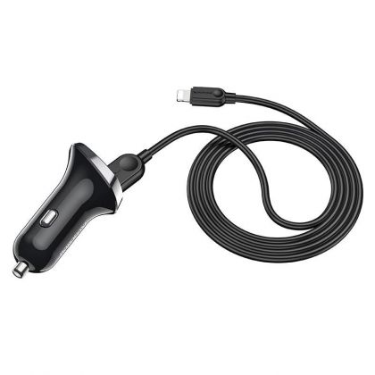 Автомобильное зарядное устройство Borofone BZ15 2 USB c дисплеем черное + кабель USB to Lightning iPhone