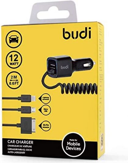 Автомобильное ЗУ Budi M8J066T3 2.4A 1USB / Lightning / micro USB / 30 Pin