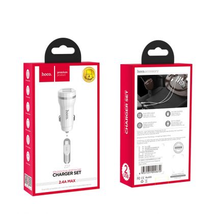Автомобильное ЗУ Hoco Z27 2USB 2.4A / Type-C White