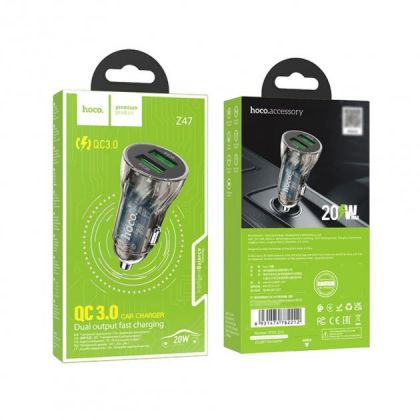 Автомобильное зарядное устройство Hoco Z47 2 USB QC 20W черное